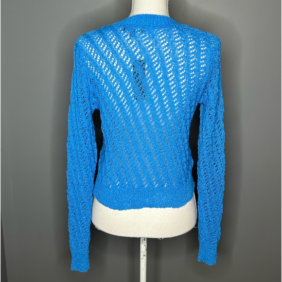 Lulus bright blue open weave button front cardigan size S - Picture 3 of 5